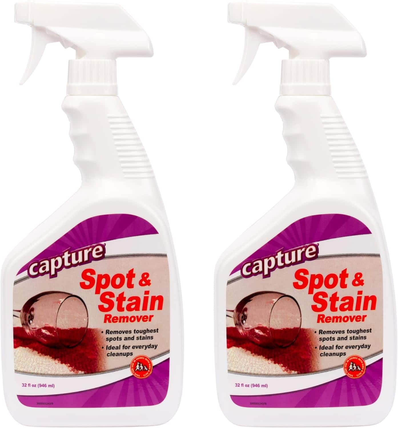 Capture - Spot & Stain Remover Carpet Cleaner Multi-Surface Spray for Carpets, Rugs, Upholstery & Fabric 32oz – Pack of 2 - White