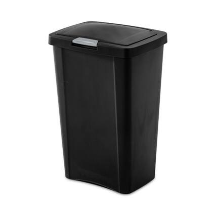 Front. Sterilite - Sterilite 13 Gallon TouchTop Wastebasket with Titanium Latch, Black (12 Pack) - Black.