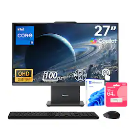 Lenovo - Upgraded - IdeaCentre I 27" QHD Touch All-in-One - Intel Core i5-13420H - 32GB RAM 1TB SSD - Wireless K&M - Adata 64GB USB Drive - Black