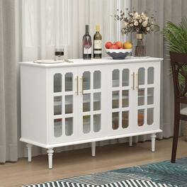 Kadyn - Vintage Buffet Cabinet with 4 Lattice Glass Door, Wooden Accent Cabinet with Adjustable Shelves - White