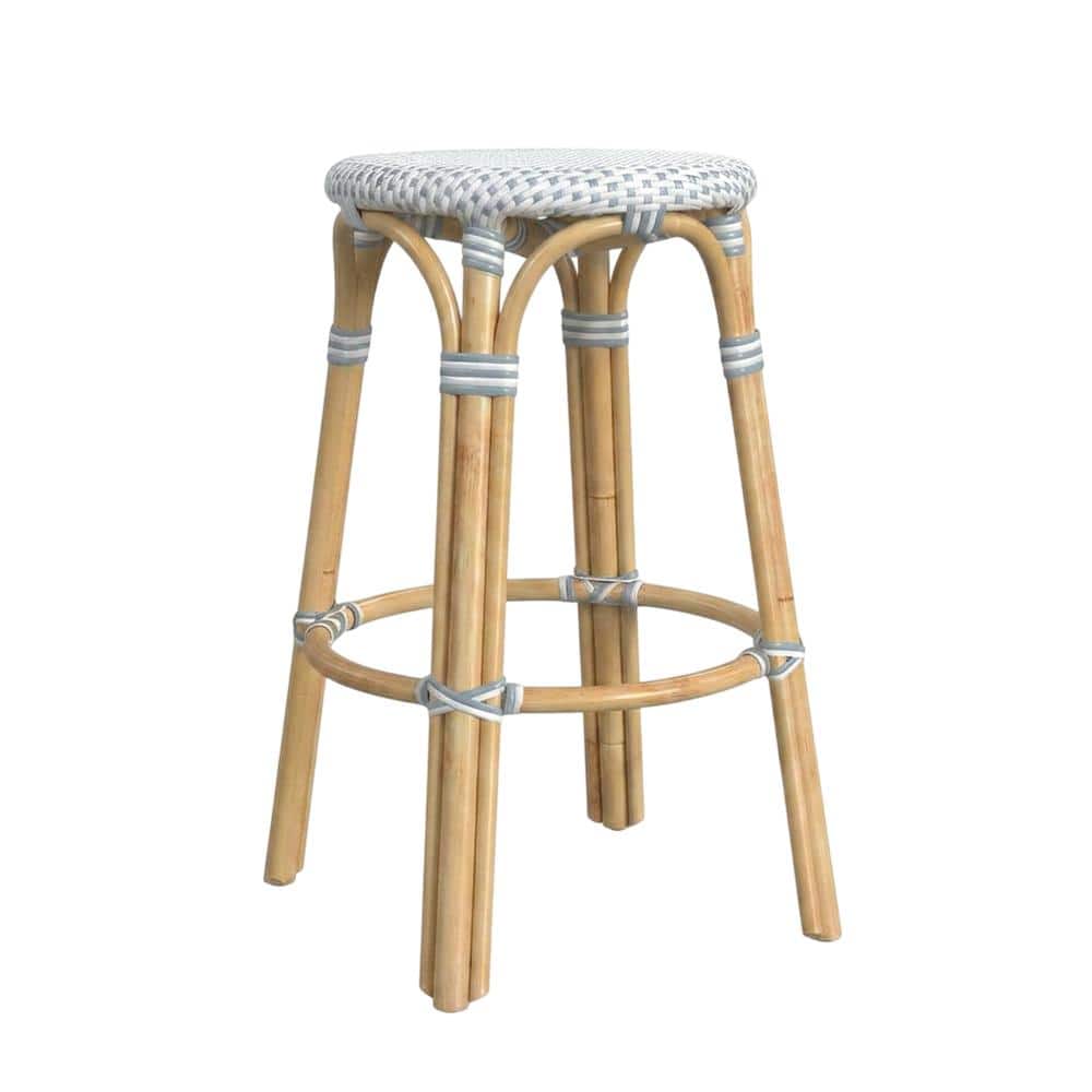 "Butler Specialty - Tobias Round Rattan 30"" Bar Stool - White And Sky Blue Dot" price history on PriceWatchPro