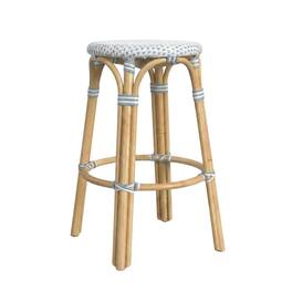 Butler Specialty - Tobias Round Rattan 30" Bar Stool - White And Sky Blue Dot