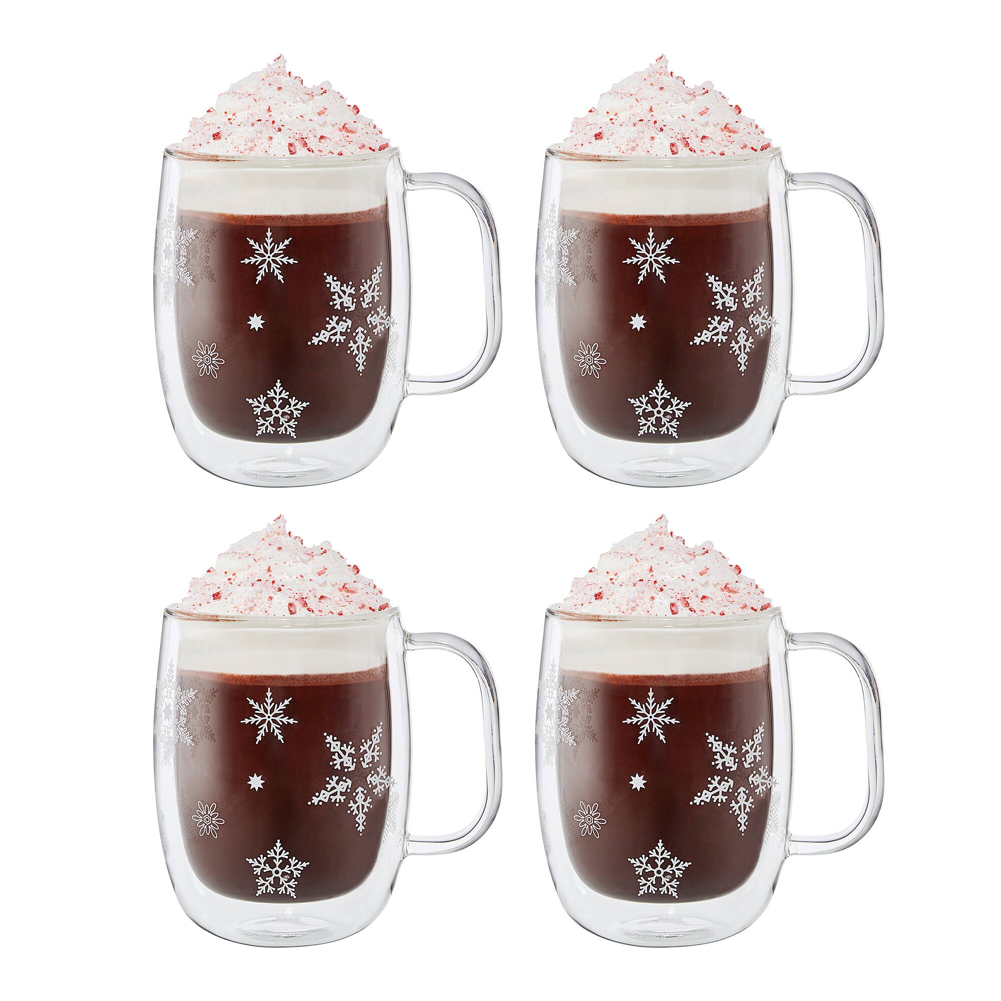 Front. ZWILLING - ZWILLING Sorrento Double Wall Glass Snowflake Coffee Mugs, Set of 4, 12oz. Each - Clear.