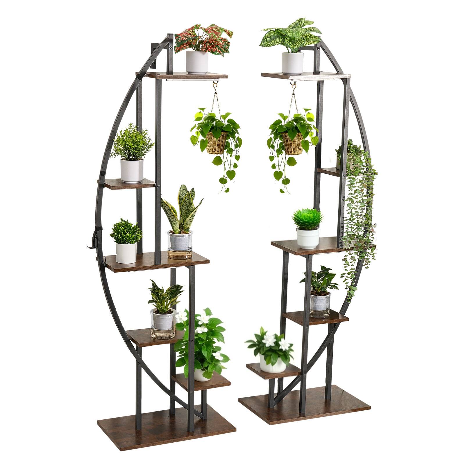 Alt View 5. VEVOR - Plant Stand Indoor with Grow Lights, 63 in Tall 6-Tiered Lighted Plant Shelf, 2 Pack Metal Corner Plants Holder - Brown + Black.