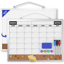 PARKER SLATER - Monthly Calendar Dry Erase Board 16x12 Inch Double-sided Whiteboard And Corkboard Combo Wall Mounted Planner Organizer