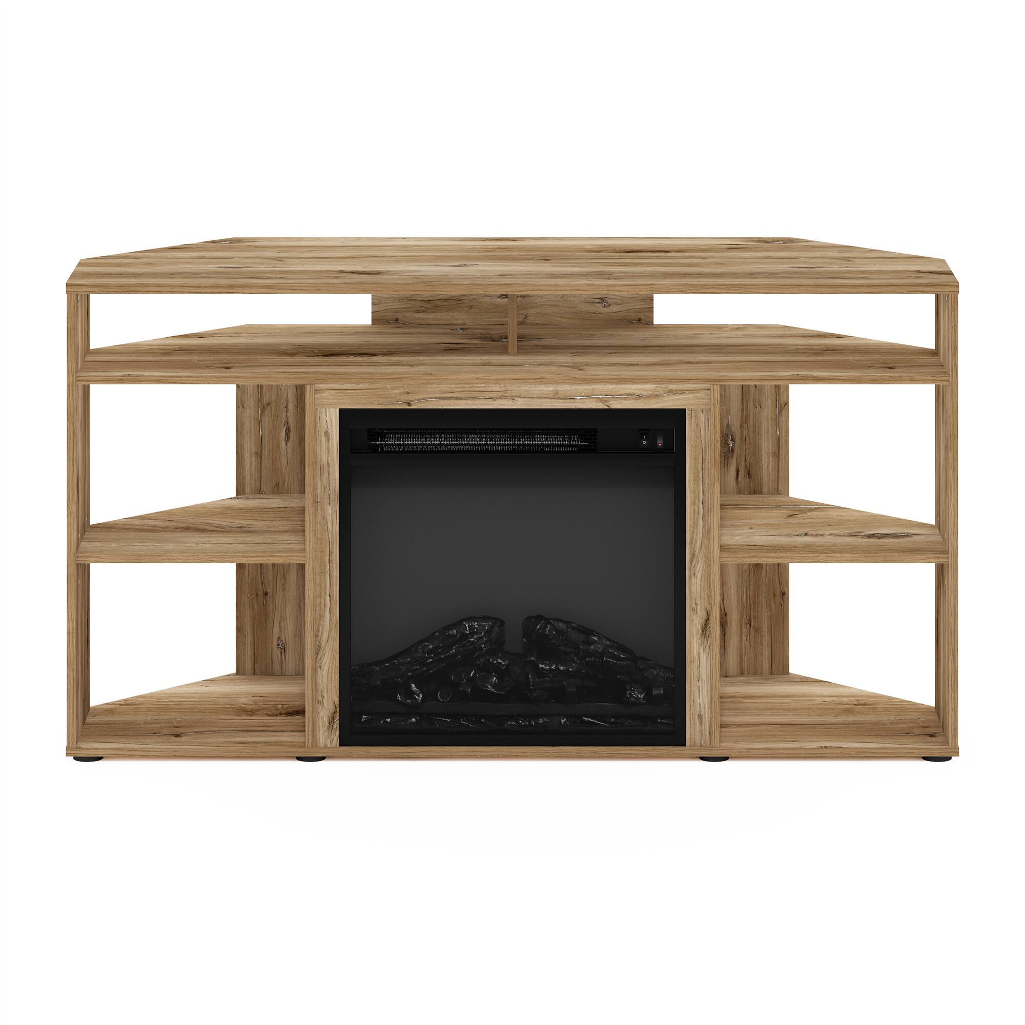 Alt View 4. Furinno - Jensen Corner TV Stand with Fireplace for TV up to 55 Inches - Flagstaff Oak.