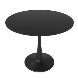 LeisureMod - Bristol Contemporary 35" Round Glossy Dining Table - Minimalist Pedestal Wood & Metal Kitchen Table - MDF - Black