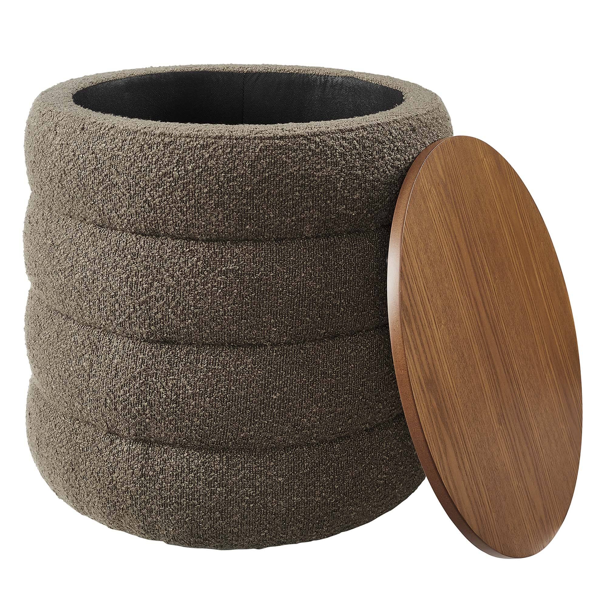 Alt View 4. Modway - Mezzo Round Boucle Fabric Storage Ottoman by Modway - Pebble.
