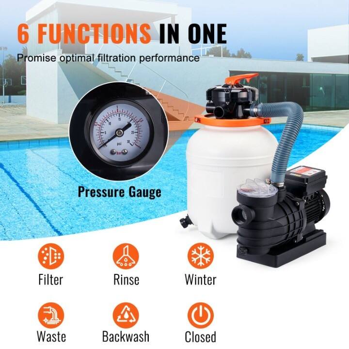 6 FUNCTIONS IN ONE  
Promise optimal filtration performance  

Pressure Gauge  

Filter  
Rinse  
Winter  
Waste  
Backwash  
Closed