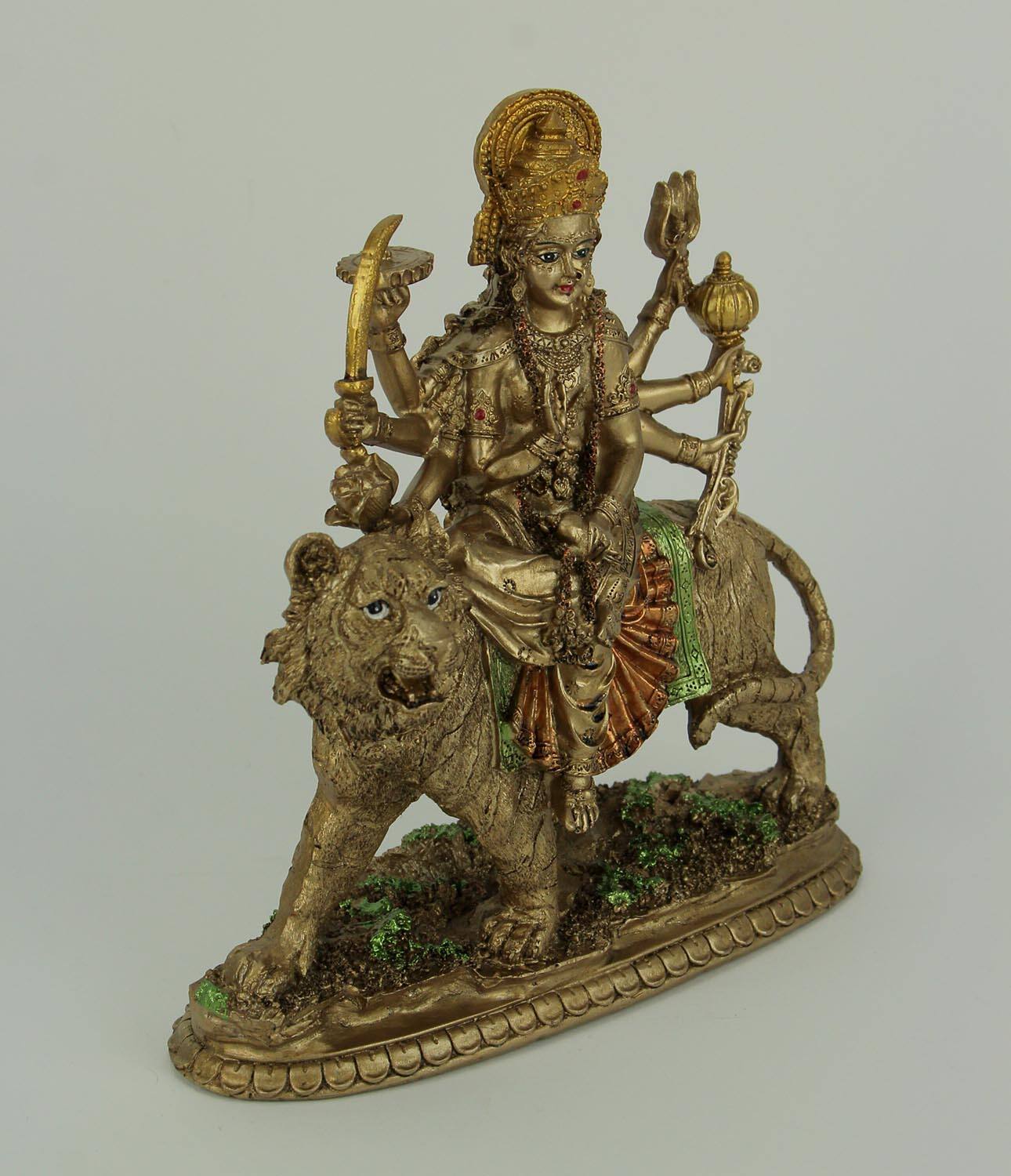 Alt View 1. Zeckos - Durga Supreme Hindu Goddess Riding On Tiger Statue - Gold.