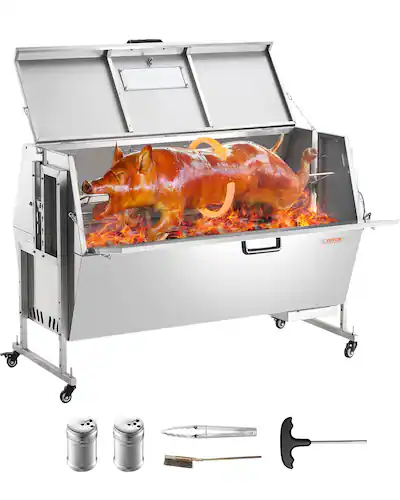 60W Electric BBQ Rotisserie Grill Kit – 39.4 Inch Spit, 90 LBS Capacity, 11-Level Height Adjustable For Pig, Lamb, Goat, Outdoor Roasting