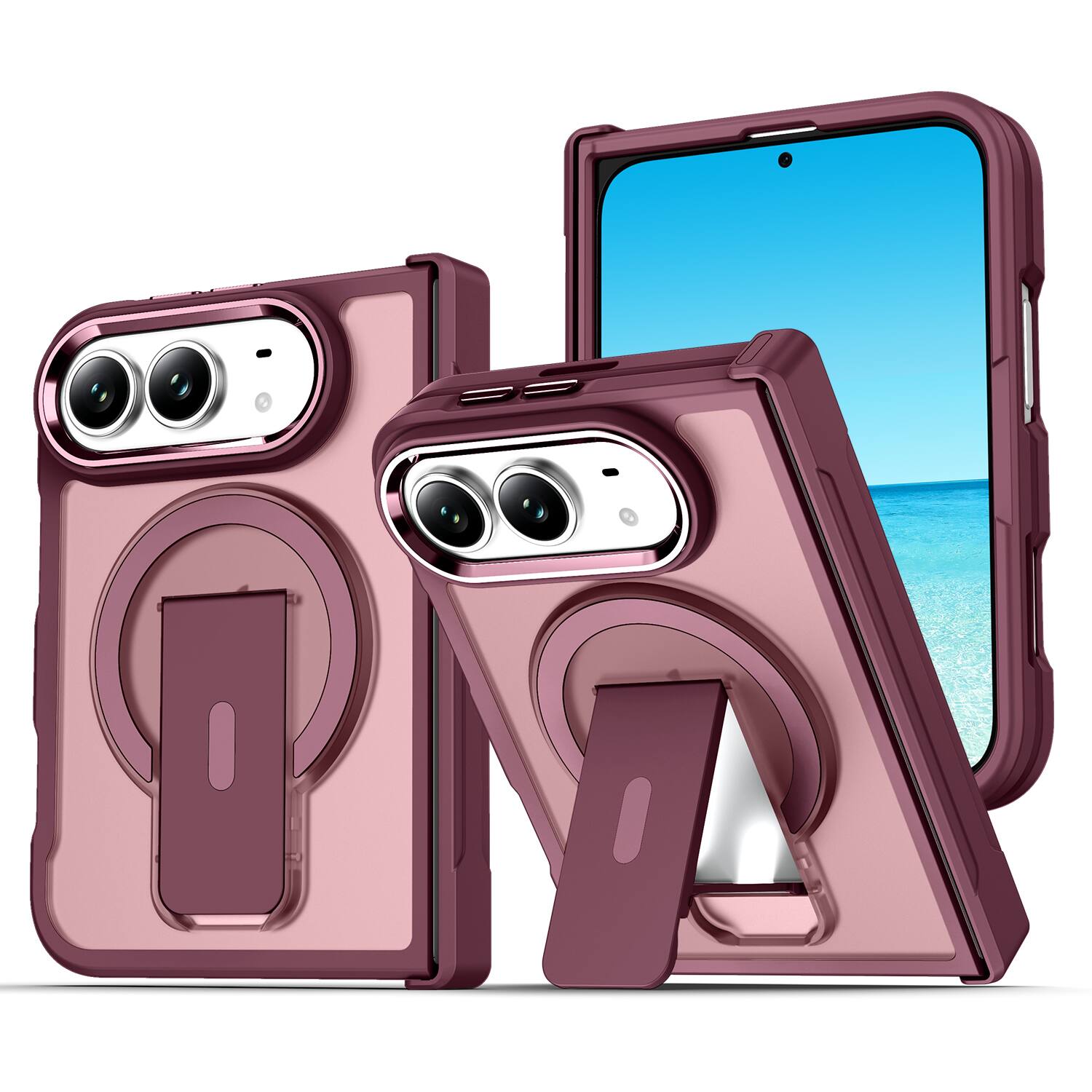 Front. Dteck - For iPhone Duo Rugged Magnetic Case Compatible with Magsafe, Invisible Kickstand Shockproof Translucent Matte Cover - Cherryred.