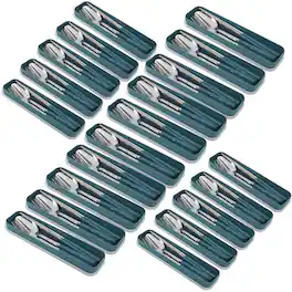 all - 20x Eco-Friendly Stainless Steel Cutlery Set – Spoon, Fork & Chopsticks in Convenient Case for Students and Travel