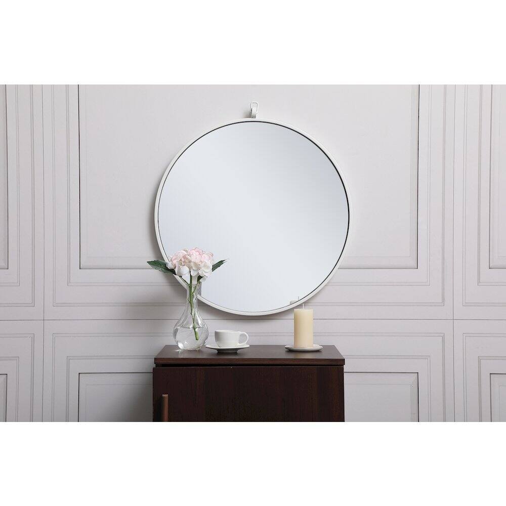 Alt View 1. Elegant Decor - Metal Frame Round Mirror With Decorative Hook 21 Inch In White - White.