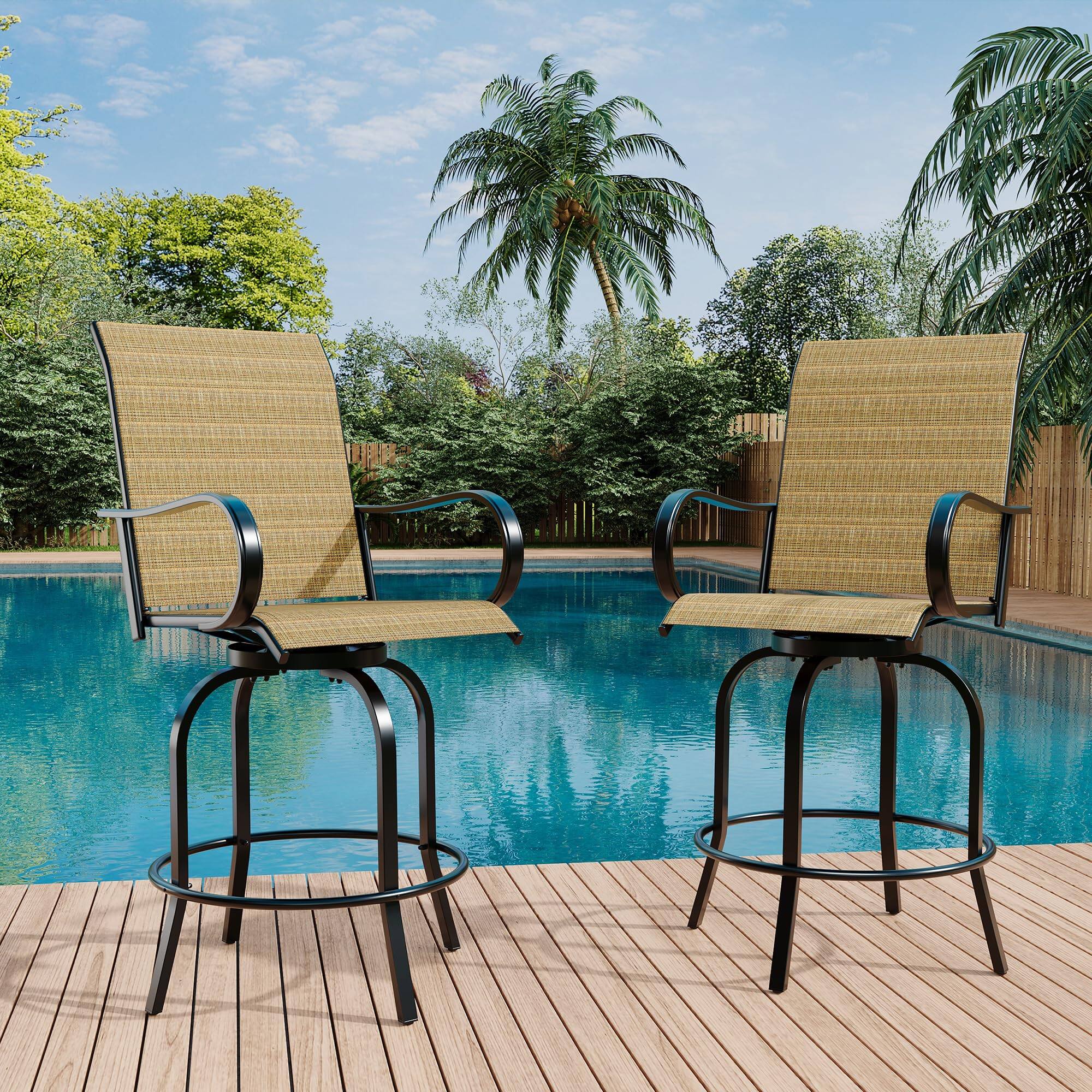 Left. Homhougo - Outdoor Swivel Bar Stools Set of 2, Patio Swivel Bar Stools Chair - Gold.