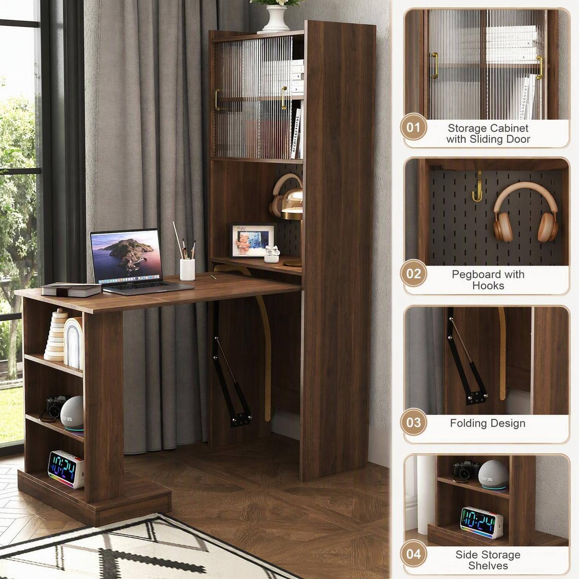 01
Storage Cabinet with Sliding Door
02
Pegboard with Hooks
03
Folding Design
04
Side Storage Shelves