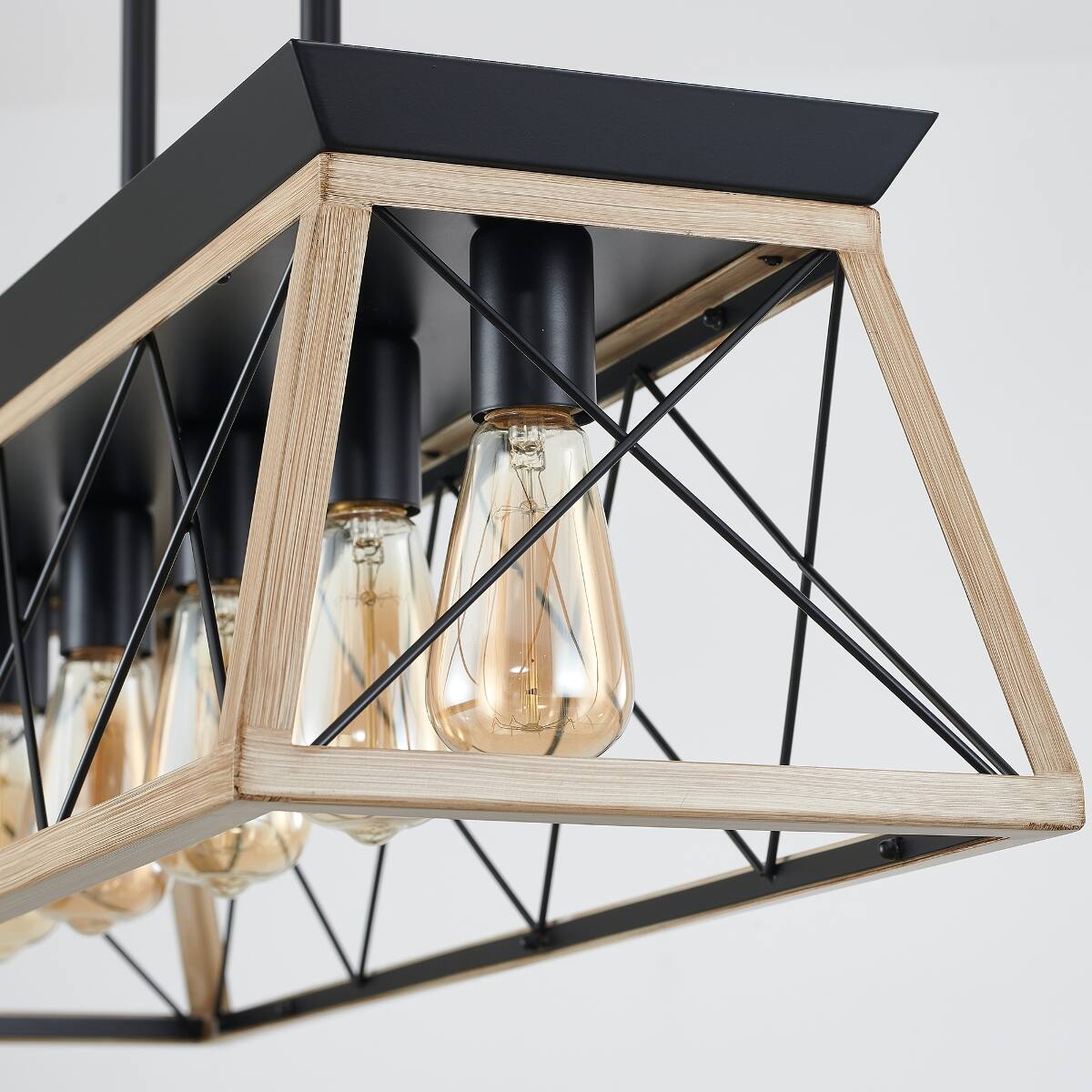 Alt View 8. Loheer - Loheer 5 Light Farmhouse Chandelier Rustic Wood and Metal Rectangular Dining Room Pendant.
