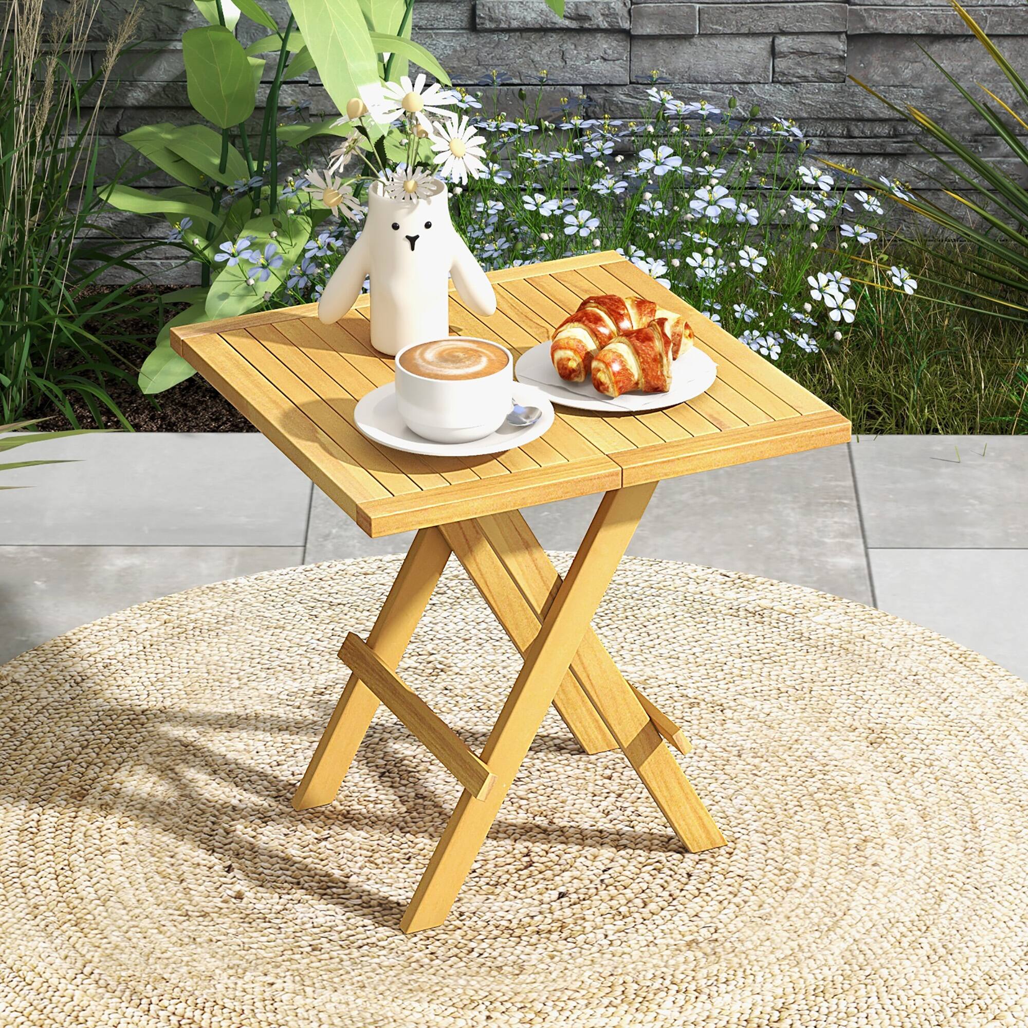 Alt View 1. Gymax - Gymax Patio Folding Side Table w/ X-shaped Legs & Slatted Tabletop for Backyard - Natural.