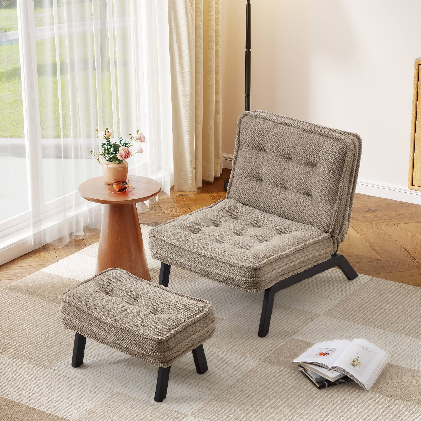Alt View 2. Bestier - Accent Chair with Adjustable Backrest, Tufted Lounge Chair with Ottoman, Upholstered Reclining Chair for Reading Room - Taupe.