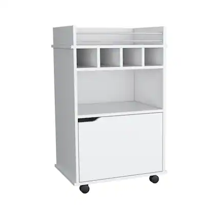 Front. TuHome - Phoenix Bar Cart with 2 Open Shelves, 4 Wine Cubbies And a Cabinet, Living Room or Bar Room - White.