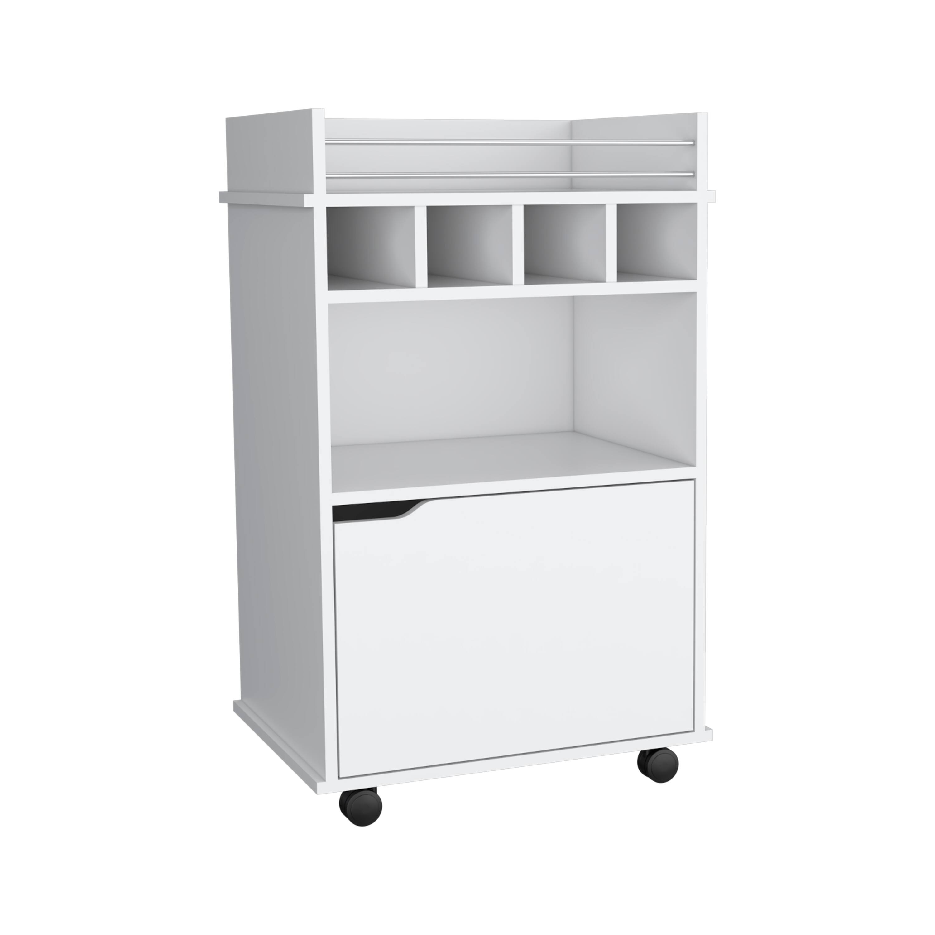 Front. TuHome - Phoenix Bar Cart with 2 Open Shelves, 4 Wine Cubbies And a Cabinet, Living Room or Bar Room - White.
