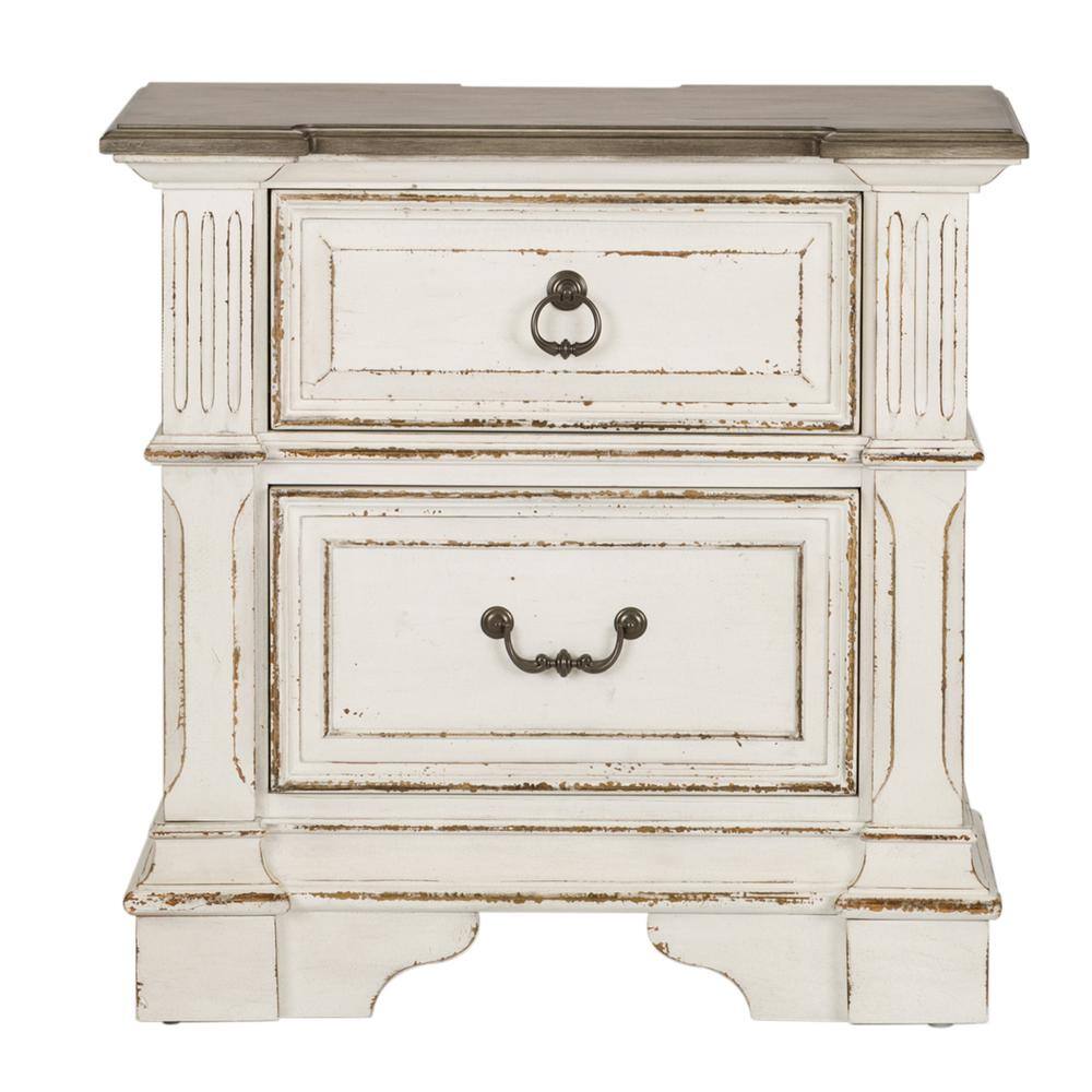 Back. Liberty Furniture Industries - Abbey Park 2 Drawer Night Stand w/ Charging Station in Antique White - White.