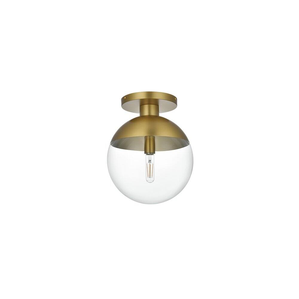 Angle. Living District - Eclipse 12 Inch Flush Mount Ceiling Light Clear Shade in Chrome - Satin Gold And Clear.