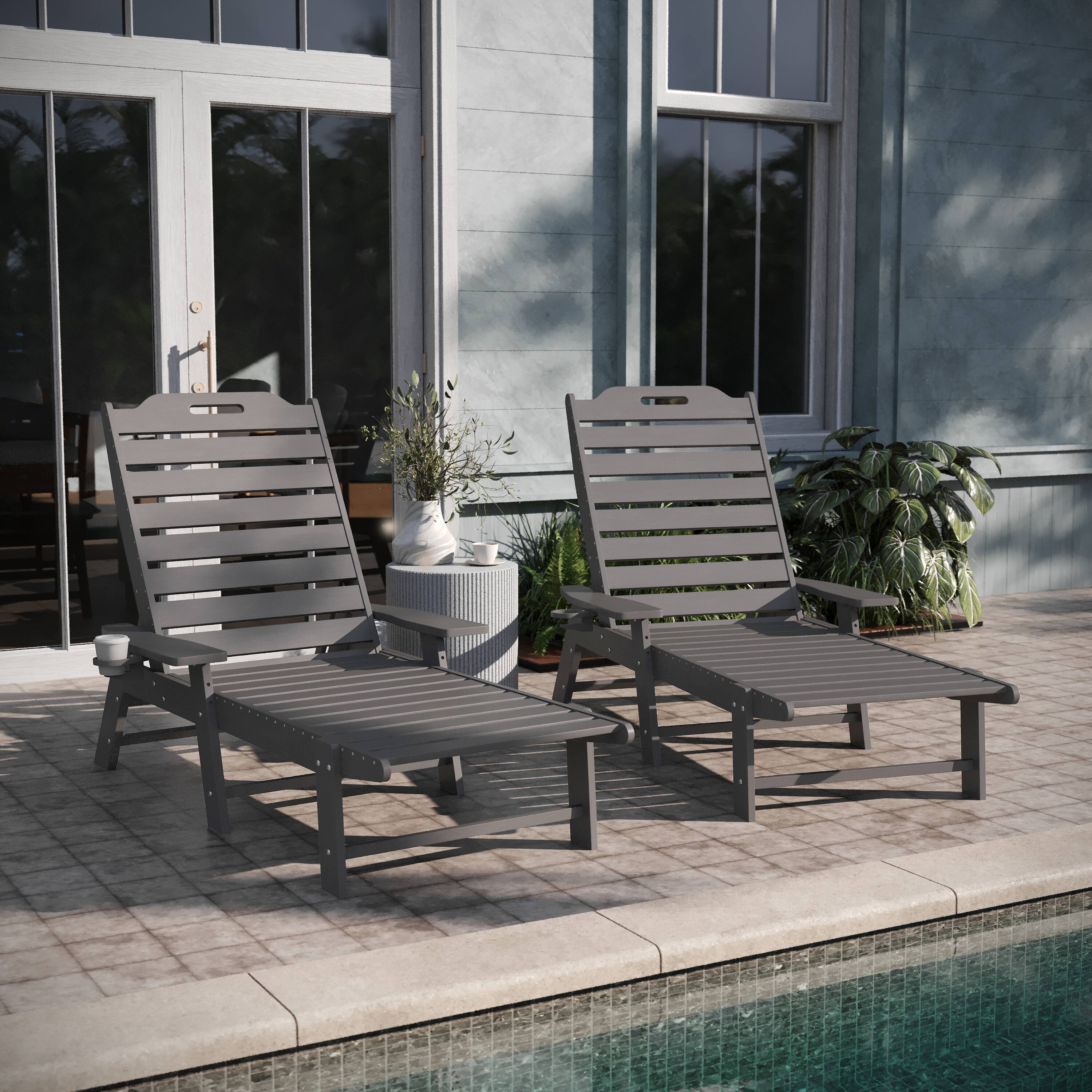 Alt View 2. Emma + Oliver - Ventura Set of 2 Poly Resin Adjustable Adirondack Lounger with Swivel Cup Holder for Indoor/Outdoor Use - Gray.