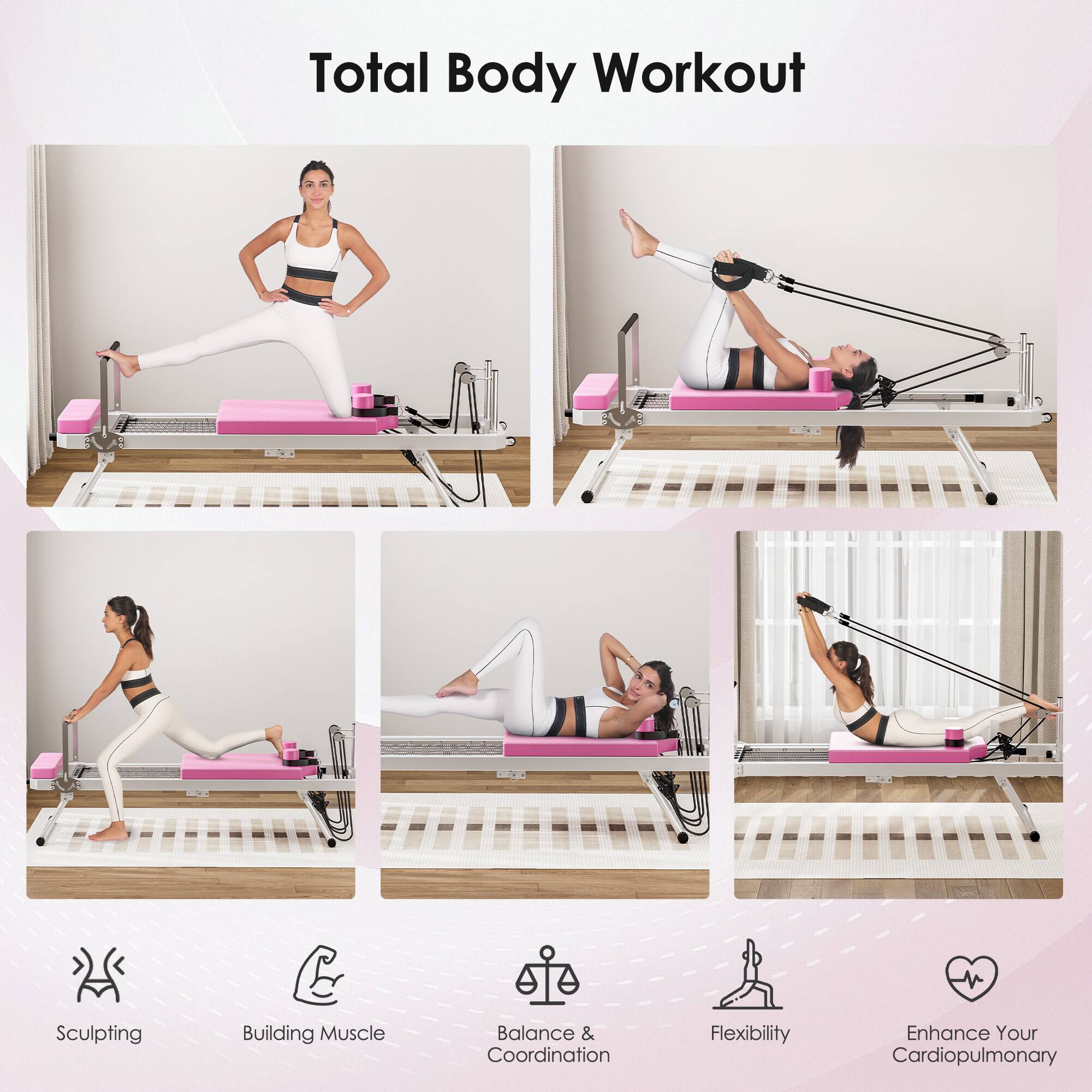 Total Body Workout

- Sculpting
- Building Muscle
- Balance & Coordination
- Flexibility
- Enhance Your Cardiopulmonary