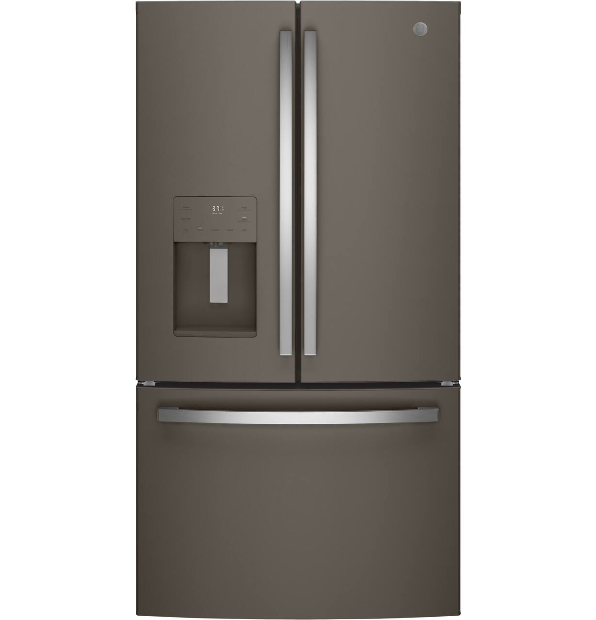 Front. GE - 36 in. Wide 25.6 Cu. Ft. French Door Refrigerator with In-Door Ice Maker - Slate.
