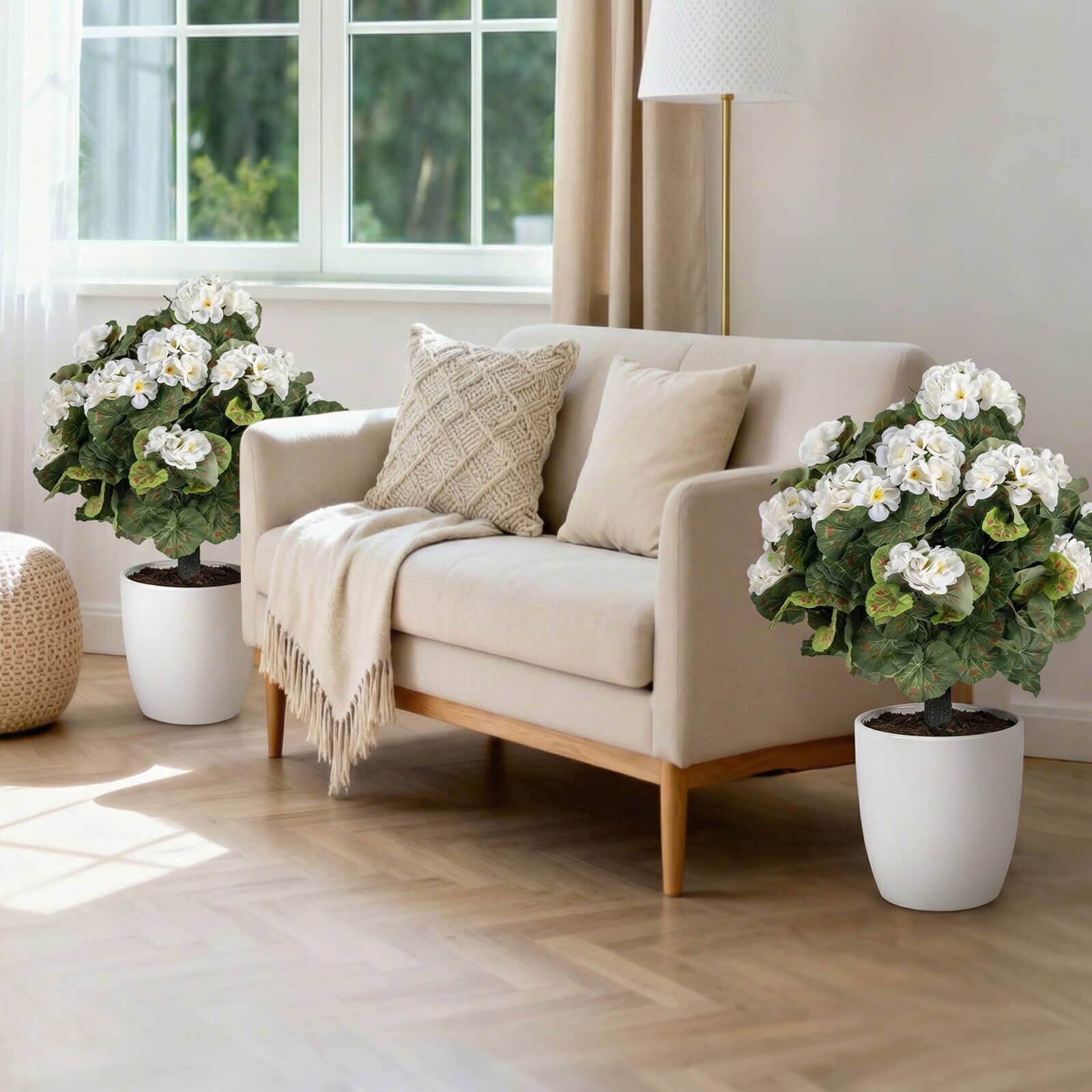 Alt View 4. Costway - Costway Set of 2 Artificial Begonia Ball Trees, 22.5" with Spikes,300 Leaves & 22 Flowers - White + Green.