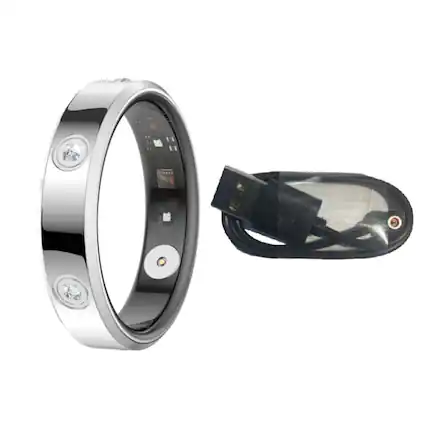 Front. SKRAN - Smart Ring - 6.3mm Ultra Thin Health Monitor,Blood Oxygen & Heart Rate Variability Tracking,Sleep & Exercise Monitoring - Silver.