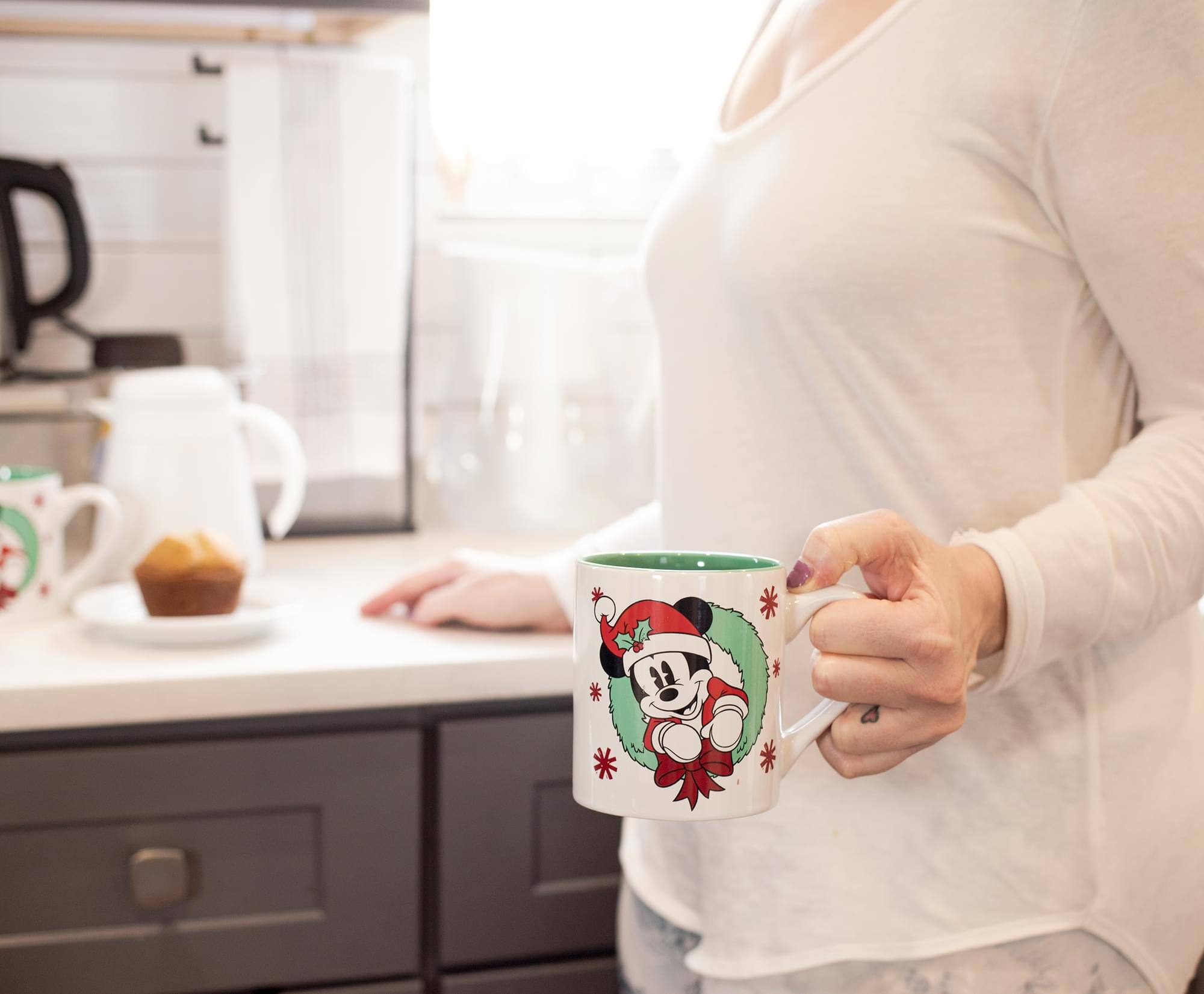 Alt View 3. Disney - Mickey and Minnie Mouse Holiday Mugs, Set of 2 | Each Holds 14 Ounces - Red.