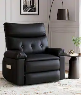 Acekool - Oversized 27" Manual Recliner Chair,68cm Wide Seat with Lumbar Support,PU Leather Living Room Recliner for Bedroom Home - Black