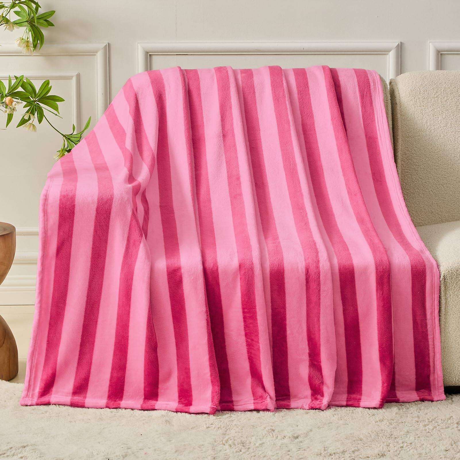 Alt View 3. NICHOLAS KLEIN - Striped Flannel Throw Blanket Soft Cozy For Couch Sofa Or Bed 50"x60" Hot All Season Use - Hot Pink 90"X108".