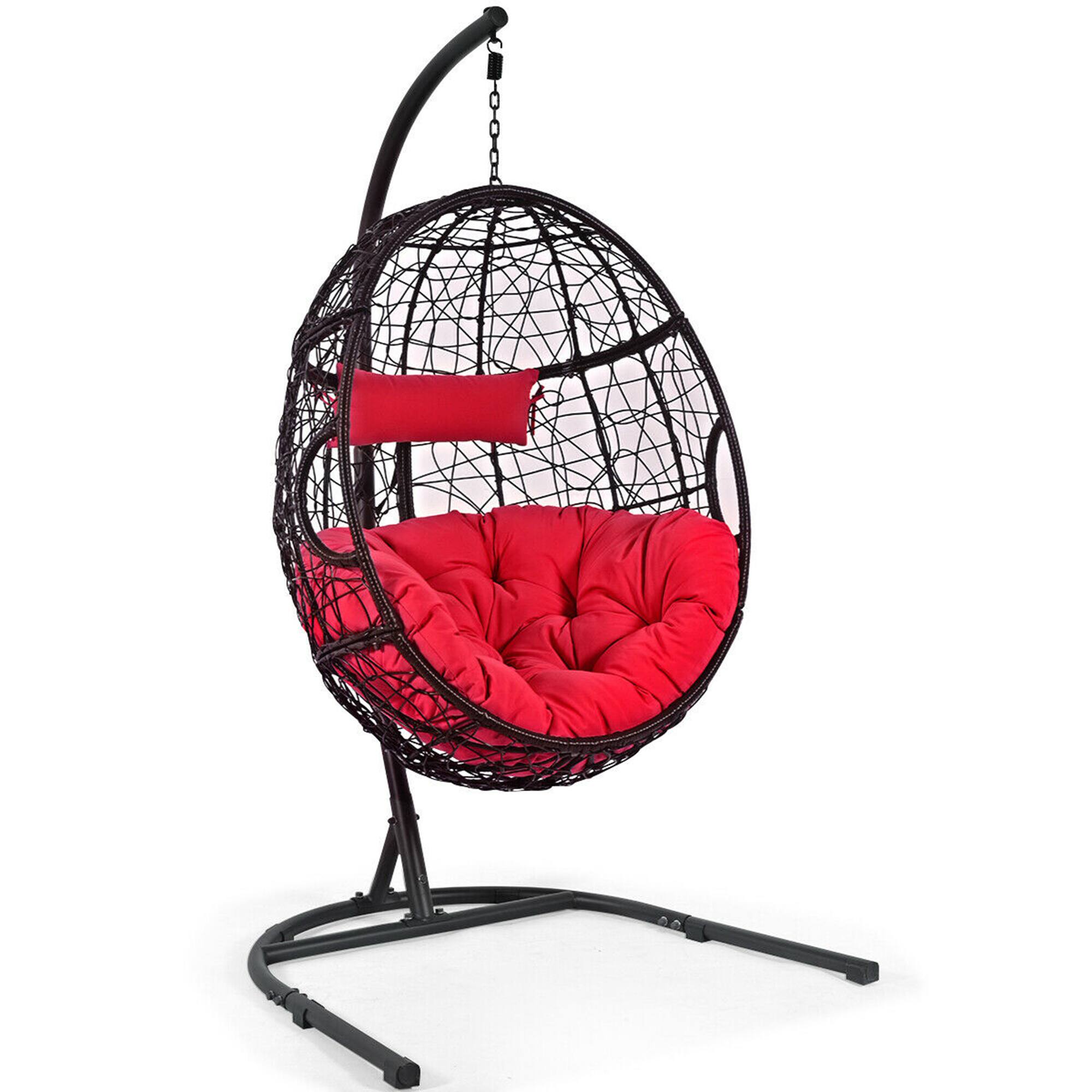 Alt View 2. Gymax - Gymax Hanging Hammock Chair Egg Swing Chair w/ Red Cushion Pillow Stand - Red.