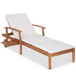 Best Choice Products - 79x26in Acacia Wood Outdoor Chaise Lounge Chair w/ Adjustable Backrest, Table, Wheels - Cream