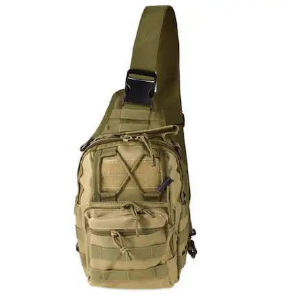 Front. JupiterGear - Tactical Military Sling Backpack Shoulder Bag Molle Outdoor Daypack Backpack with Adjustable Strap - Khaki.