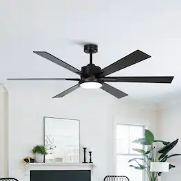 Parrot Uncle - 65" Modern 6-Blade LED Ceiling Fan with Remote Control - Black