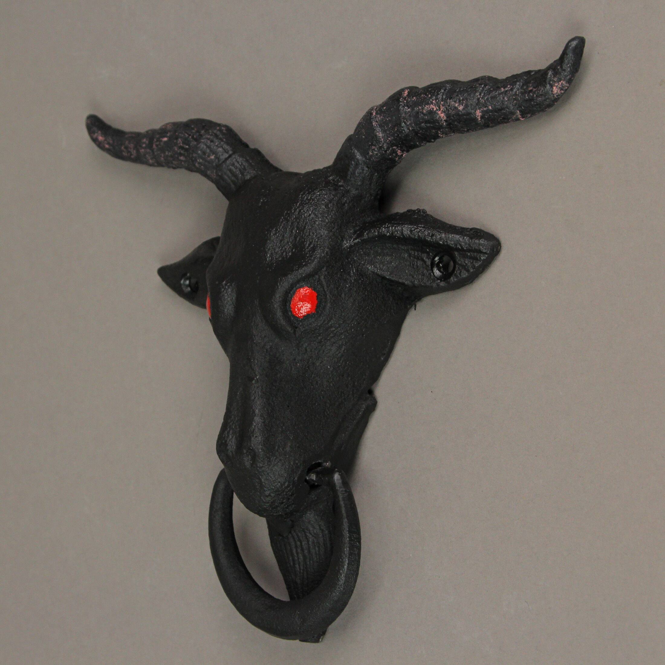 Alt View 6. Zeckos - Black Enamel Cast Iron Baphomet Decorative Door Knocker Home Entrance Decor - Black.