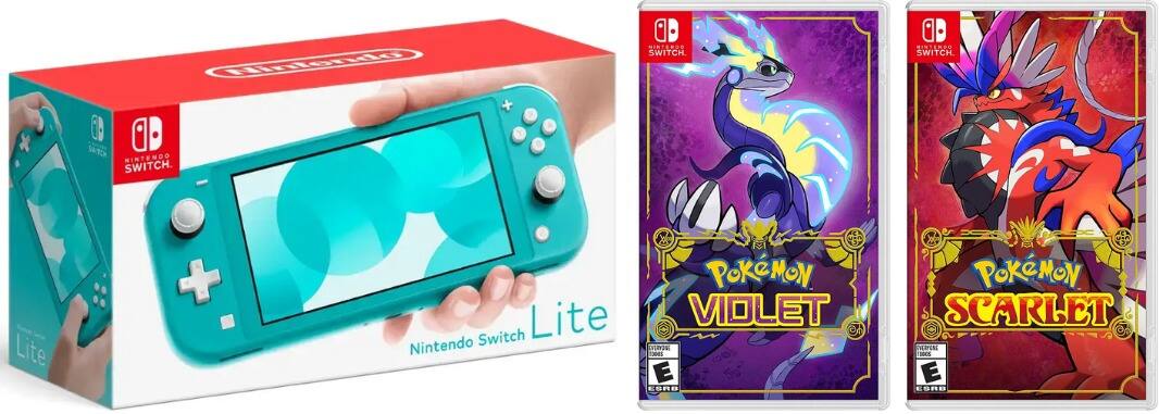 Switch Lite Turquiose Bundle With Pokemon Scarlet Violet Games
