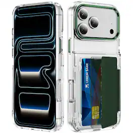 Dteck - 2-in-1 Clear Wallet Case for Apple iPhone 17 Pro with Kickstand, RFID Blocking Hidden Card Holder Shockproof Cover - Green