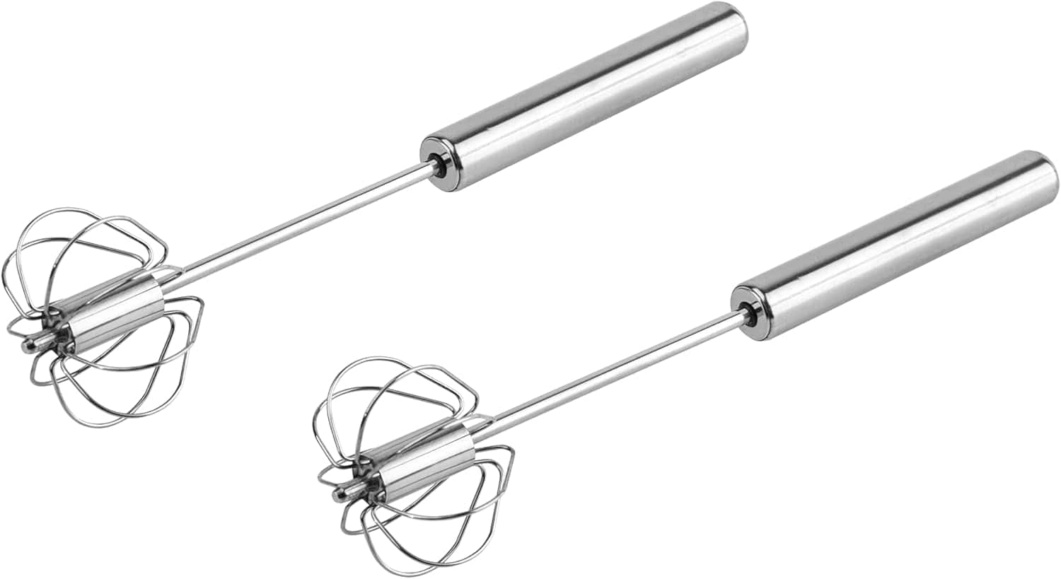 RTMB - 2-Pack Stainless Steel Semi-Automatic Hand Whisks, Small Egg Beaters - Silver