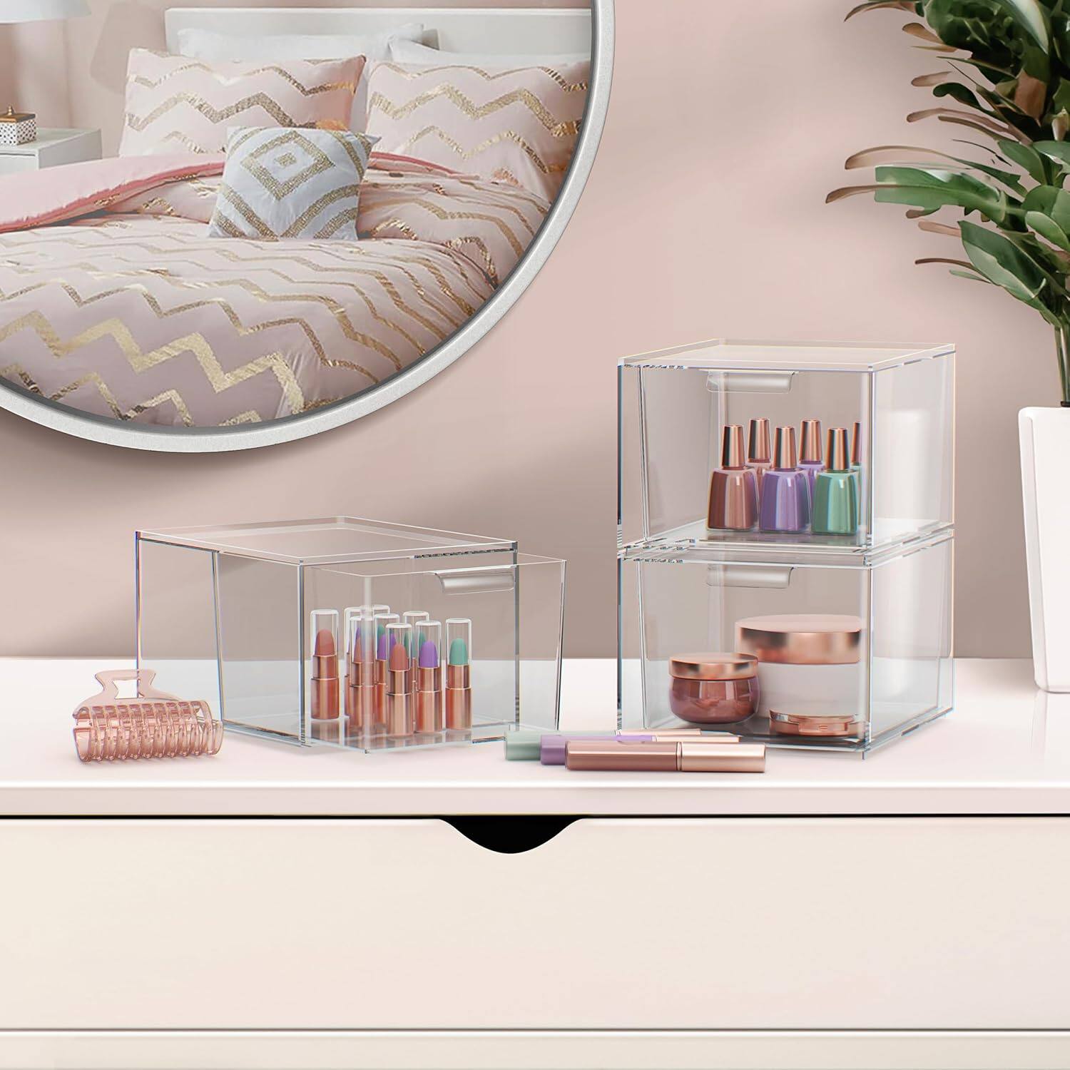 Angle. Sorbus - Sorbus 4 Pack ClearAcrylic Drawer Makeup Organizers - for Vanity, Bathroom, Under Sink, Cabinets, Jewelry, and More - Clear.