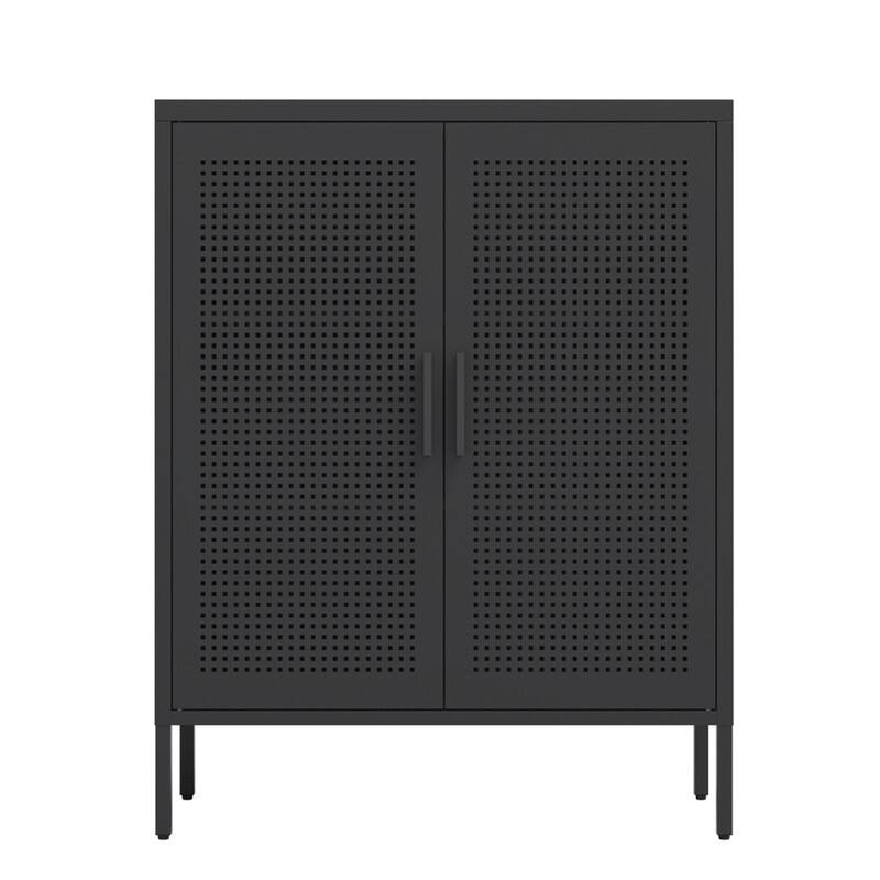 Angle. HTUTWOO - NO LOCK Metal Storage Cabinet with 2 Doors and 2 Adjustable Shelves - Steel File Cabinet for Home Office School Gym - Black.