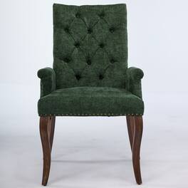 GOODSILO - Upholstered Tufted Accent Dining Chair with Curved Wood Legs and Chenille Fabric in Neutral Beige - Olive Green
