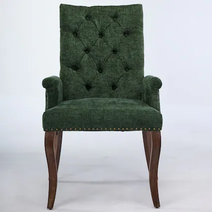 Front. GOODSILO - Upholstered Tufted Accent Dining Chair with Curved Wood Legs and Chenille Fabric in Neutral Beige - Olive Green.