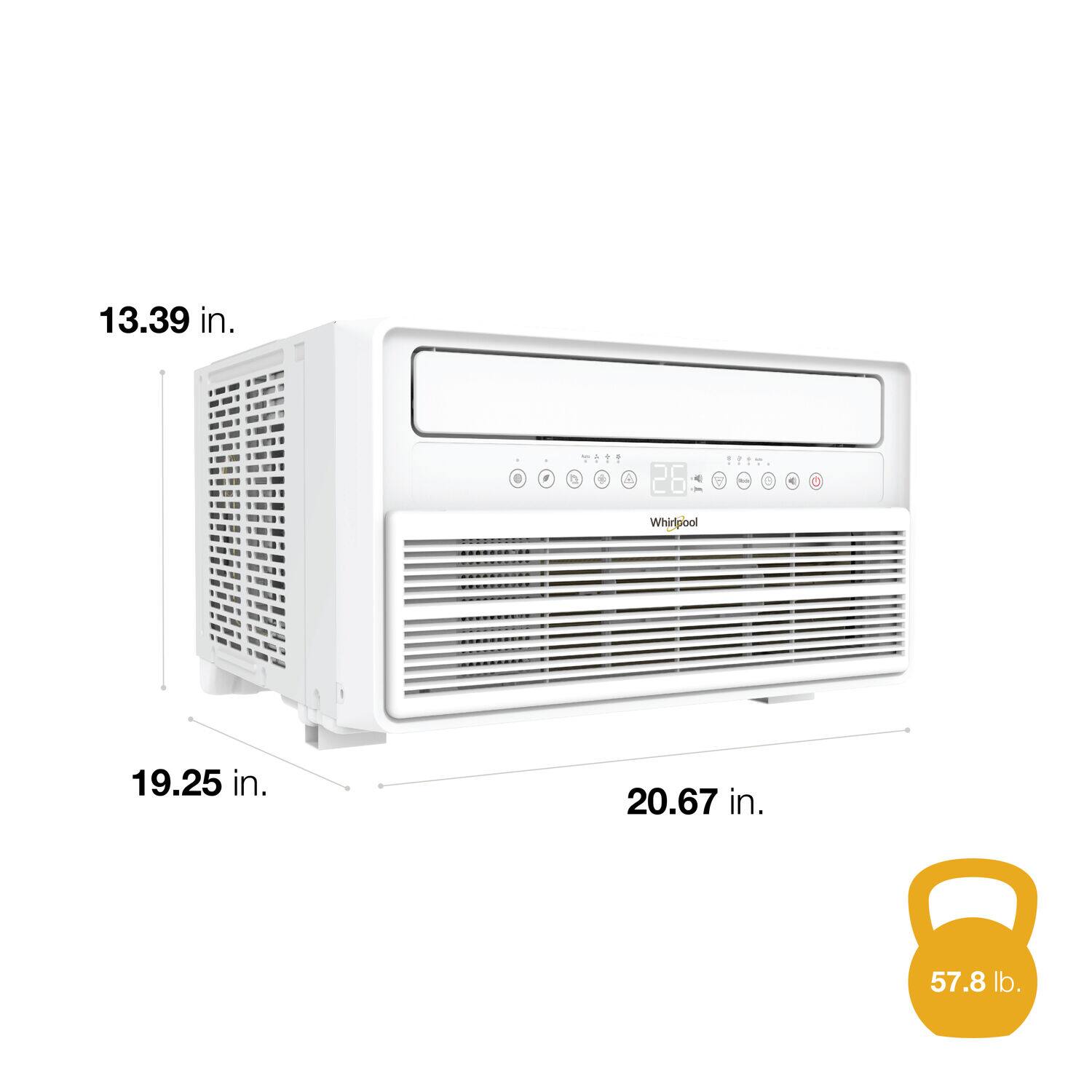 The text on the image reads: "13.39 in. a 2 + 26! 8 Whirlpool 19.25 in. 20.67 in. 57.8 lb."

The corrected text would be: "13.39 in. a 2 + 26! 8 Whirlpool 19.25 in. 20.67 in. 57.8 lb."