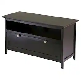 FurniFact - Dark Espresso Wooden TV Stand With Storage Shelf And Pull Down Cabinet - Brown