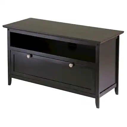 Front. FurniFact - Dark Espresso Wooden TV Stand With Storage Shelf And Pull Down Cabinet - Brown.